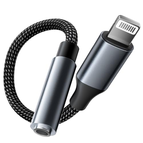 【MFi認証】iPhone イヤホン変換アダプタ Lightning - 3.5 mm ライトニング イヤホン 変換 純正チップ ハイレゾ対応 DAC搭載 音量調節/通話/音楽対応 柔らかエコTPE製 iPhone 14/13/SE/12/11/XS Ma