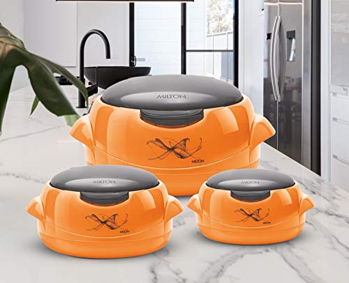 Image of Milton Microwow One Touch Insulated Inner Steel Casserole Jr Set of 3, Orange
