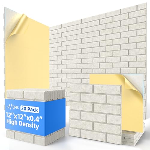 Image of 19 Pack Acoustic Panels with Self Adhesive, 12 inch X 12 inch X 0.4 inch High Density Sound Proof Foam Panels for Walls, Soundproof Wall Panels, Brick Sound Absorbing Panels for Home Studio Office Decor Ivory Tan