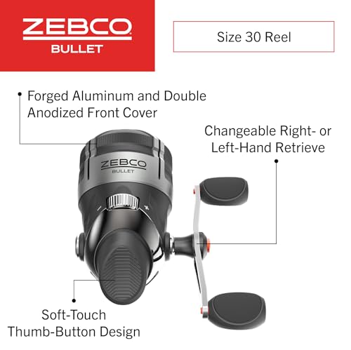 Zebco Bullet Spincast Fishing Reel, Size 30 Reel, Fast 29.6 Inches Per Turn, GripEm All-Weather Handle Knobs, Pre-Spooled with 10-Pound Zebco Fishing Line, Black by Zebco - Image 2