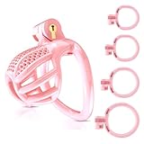 Male Chastity Device Cock Cage - UTIMI Lightweight Plastic Chastity Cage for Man Penis Exercise 3D Printed Pink Large Adult Sex Toy with 4 Sizes Rings Invisible Lock and Key