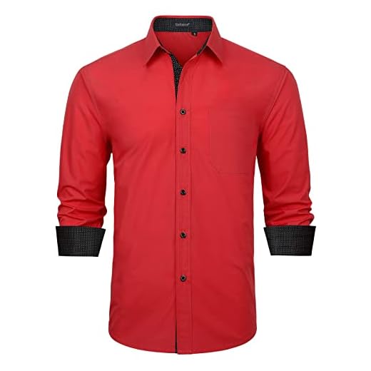 Enlision Camicia Rossa Uomo Manica Lunga Formale Camicie Regular Fit Classico Bottonato Contrasto Cotone Casual Elegante Camicie M