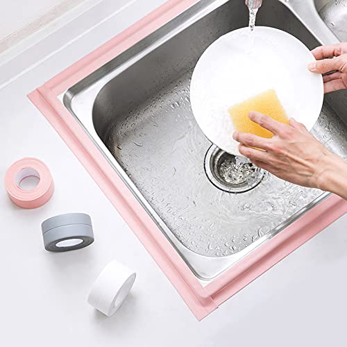 Image of 2 Roll Caulk Strip Tape, Self-Adhesive Waterproof Caulking Sealing Tape for Kitchen Countertop Sink Toilet Bathroom Bathtub Floor Wall Edge Sealing Strip 1.5 Inch x 10.5 Feet,Pink