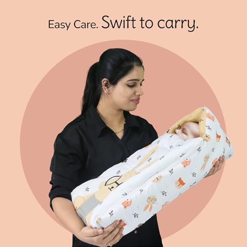 Image of TINYLANE 3 in 1 Baby Sleeping Bag & Carry Nest for Newborn, Portable Bamboo Cotton for 0-6 Months Infants, Holding Set, Soft & Lightweight (Honey Bunny)