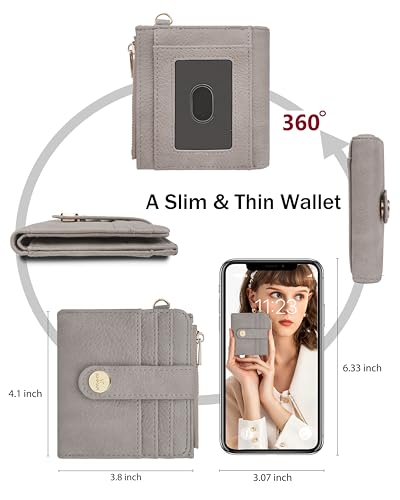 Image of Small Wristlet Wallets for Women Keychain Wristlet Wallet RFID Blocking Key Chain Wallet With Zipper Coin Pocke,2 Id Window(Stone Gray)