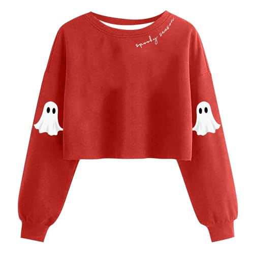 Image of Sweatshirt Womens Ladies Cropped Sweatshirts Pullover Round Neck Sweatshirts without Hooded Casual Halloween Printed Sweatshirt Comfort Plus Size Fit Tops Warm Loose Travel Tops Holiday Going Out Home