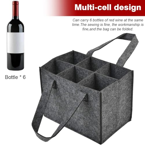 YWKJDDM Wine Bottle Carrier Felt, 6-Compartment Bottle Bag, Portable Wine Tote Carrier, Wine Bottle Holder for Travel Picnic - Image 4