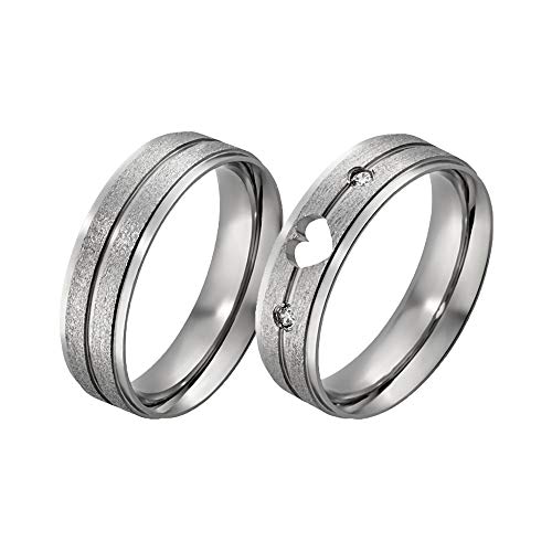 Par Alianças Aço 6mm Fosca e Coração Com 2 Zircônias