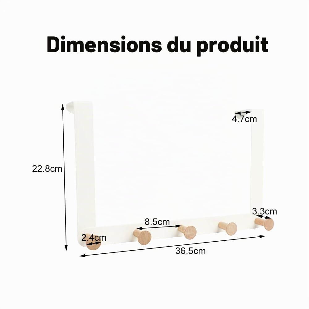 Porte manteau avec 5 crochets pour la chambre, porte manteau mura | pour manteaux, vestes, peignoirs, serviettes, sacs à main, écharpes, chapeaux, Pour les portes jusquà 4,5 cm dépaisseur