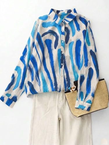 Image of OOMPH! Women Abstract Printed Smart Casual Oversized Shirt | Trendy Printed Shirts | Fun Prints | Drop Shoulder Oversized Westernwear