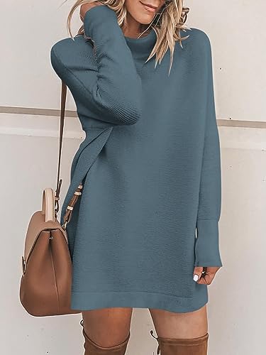 Anrabess Oversized Sweaters For Women Casual Turtleneck Fall Tunic Sweater Long Sleeve Mock Neck Loose Baggy Slouchy Knitted Cozy Winter Pullover Top Cute Trendy Mini Dress A277Dianlan-M Navyblue #TOP24