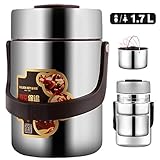 Vacuum Bento Lunch Box Food Carrier 304 Stainless Steel Insulated Thermos Food Container Storage Carrier, Leakproof 3 Tier Thermal Insulating Lunch Box, Keep Warm 6 hours (1.7L, Silver)