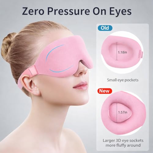 Image of Lyrovo 3D Contoured Eye Mask for Sleeping Men & Women | Soft Adjustable Sleep Mask for Eyes | Comfortable Eye Cover for Sleep, Travel & Meditation | Black Eye Sleeping Mask for Deep Rest (Baby Pink)