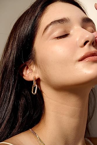 Dearmay Gold Dangle Hoop Earrings For Women Trendy, 14K Gold Plated Convertible Link Earrings For Women Jewelry Hypoallergenic Thick Chunky Fashion Earring Drop Rectangle Earrings For Women Teen Girls #TOP7