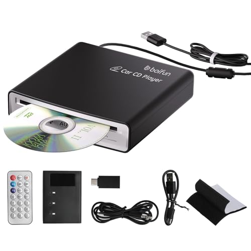 Portable CD Player for Car External Car CD Player USB Plug & Play Built-in Decoder for Enhanced AUX Sound Anti-Skip Resume Function Compatible with Most Cars SUVs Trucks TV PC