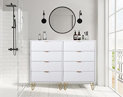 Anbuy 4 Drawer Dresser Set of 2, Drawer Chest for Bedroom with 8 Drawers, Tall Storage Dresser Cabinet Organizer Unit with Gold Legs for Bedroom, Living Room, Closet (White Set of 2)