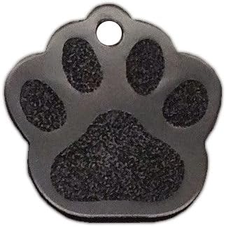io tags Large Paw Print Pet ID Tag Custom Diamond Engraved Dog Cat Personalized Aluminum (Black)