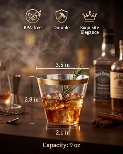 Nervure 120PCS Gold Plastic Cups - 9Oz Gold Rimmed Plastic Cups - Heavy Duty Disposable Clear Cup with Gold Rim Perfect for Weddings, Receptions & Parties - Thumbnail 3