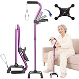 GAOURELFoldable Walking Cane Suitable For Men & Women, Stair Cane With 4-Pronged Base a Second Handle For Standing, Adjustable Walking Cane With Comfortable Sponge Handle(Purple)