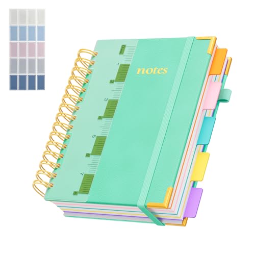 XYark A5 Hardcover Spiral Notebook, 6.3"x8.5" College Ruled Notebooks with Removable Dividers Tabs & Ruler, 5 Subject Notebook 300 Pages, Small Lined Journal for Women Men School Work Office, Blue