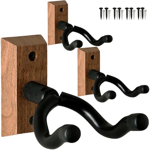 Guitar Wall Mount Hanger, 3-Pack Guitar Hanger,Black Walnut Wooden Guitar Holder Stand for Acoustic Electric Bass Guitar Ukulele Mandolin at Home, Studio