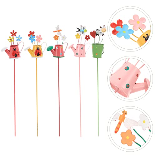 Dechous Outdoor Decor 5Pcs Flower Garden Stake Decorative Plant Pick Metal Decorations Plant Support Stakes Iron Stick Art Ornament For Indoor Outdoor Lawn Pathway Patio Decorations House Plants #TOP3