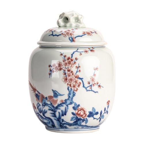 LIQONWAG Lata de Té, Lata de Té de Porcelana Azul Y Blanca, Lata Sellada de Cerámica China, Lata para Guarpasteles de Té para el Hogar, Tarro