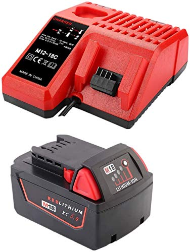 Batterie de Rechange 18 V 5,0 Ah M18B5 avec Chargeur pour Milwaukee M18, M18BX, M18B4, M18 XC, M18B9, 48-11-1828, 48-11-1840 48-11-1815 48-11-1820