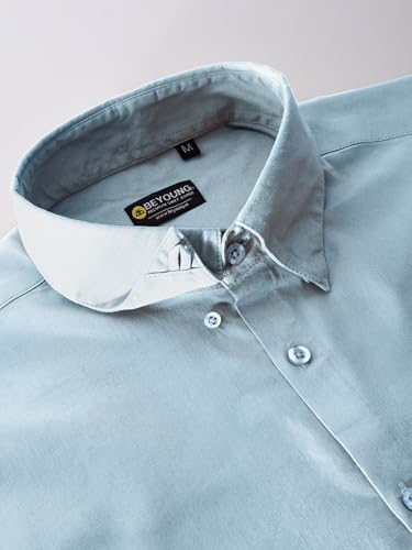 Image of BEYOUNG Regular Fit Formal Satin Shirt for Men | Full Sleeves | Men's Stylish Satin Silk Shirt | Formal Shirt | Buttondown Collar | Satin Solid Shirt for Men