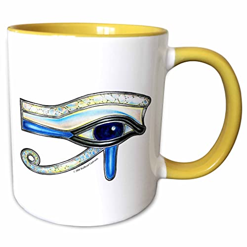 3dRose Opalite Eye of Ra Egyptian Pagan Art 15oz Two-Tone Yellow Mug