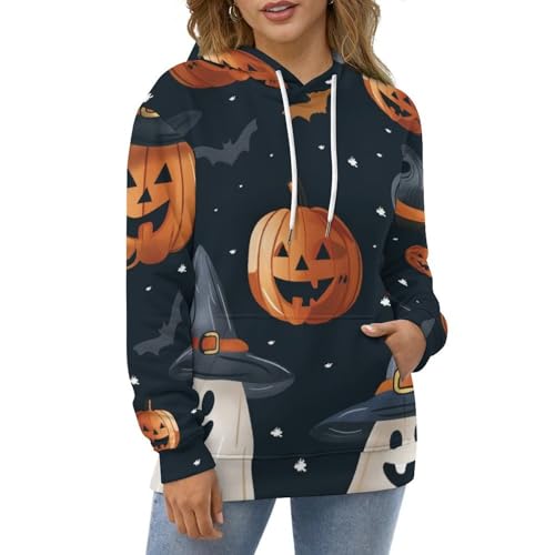 Sweat à capuche sorcière citrouille hoodie manches longues sweatshirt pullover S