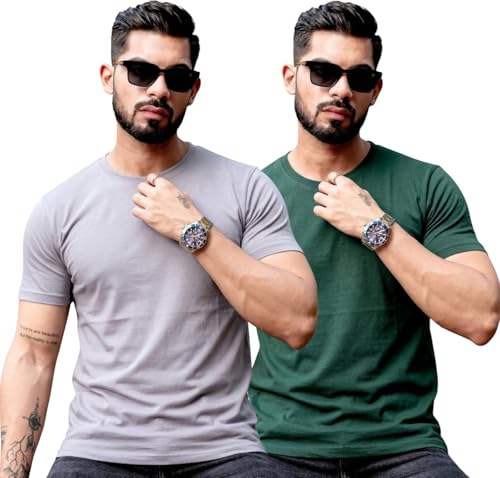Image of RodZen 100% Pure Cotton Round Neck Regular Fit Plain Solid Half Sleeve T-Shirt Combo for Men & Boys (Pack of 2,3,4 Available in Size S to 2XL)