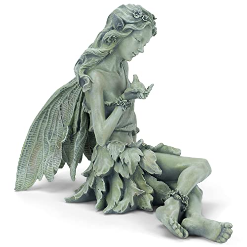 Napco Reclining Fairy With Bird 12 X 18.5 Inch Green Resin Cast Garden Statue #TOP30