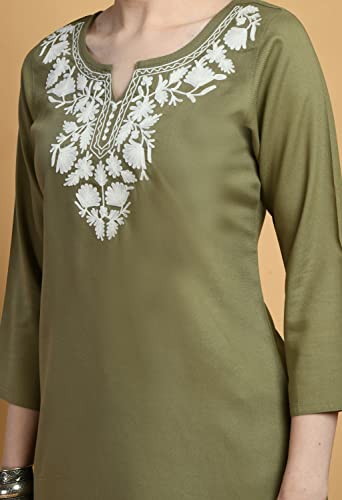 Image of QAZMI Short Kurti for Women| Embroidered Straight Rayon Cotton Kurta