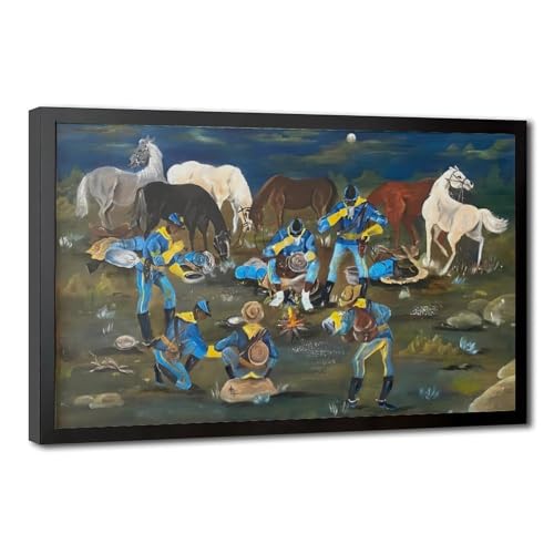 Cadre à suspendre Buffalo Soldiers Annie Lee - Toile murale sans perçage lourd pour petit espace