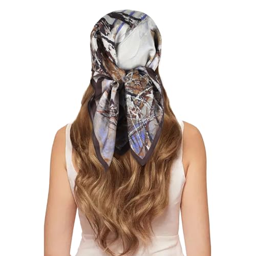 EXTREE 100% Pure Mulberry Silk Scarf Fashion Hair for Women Scarf Lightweight Square Neckerchief 27.5× 27.5 inches Jungle Castle