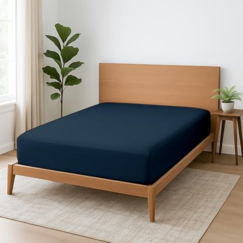 1 Piece Full Fitted Sheet, Soft Brushed Microfiber, Navy Blue