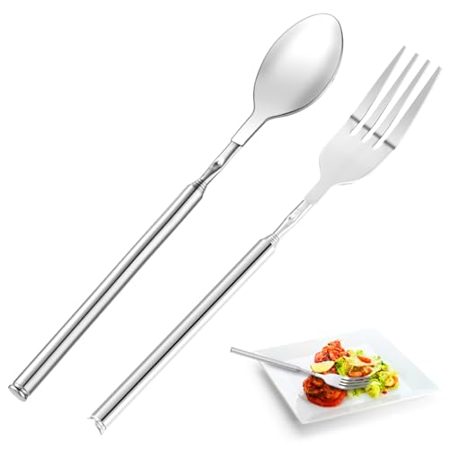 Interessant Teleskopgabel Teleskoplöffel Set,Edelstahl Ausziehbare Gabel Löffel,Robust und Langlebig Teleskop Gabel für...
