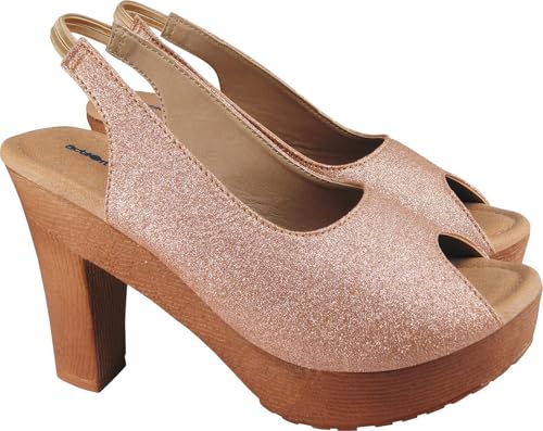 Image of Action Women's Platform Sandals| Block Heel| Glitter Embellished| Grey, Beige