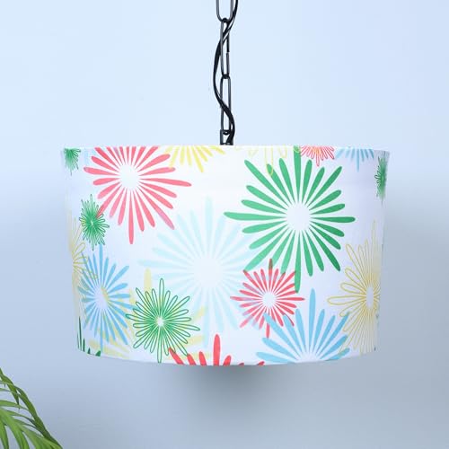 Image of Tu Casa Floral Print Fabric Glow Pendent Light Hanging Lamp For Bedroom, Living Room, Lounge, Office, Gifting Area Without Bulb For Home Decoration (Height - 20 inch)