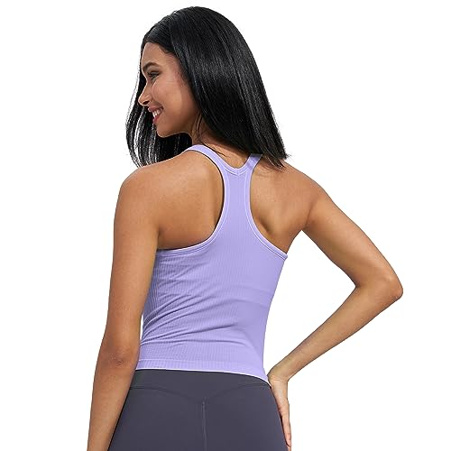 Image of sphinx cat Womens Ribbed Workout Crop Tops with Built in Bra Yoga Racerback Tank Top Slim Fit