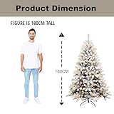 6Ft/1.8m Pre-Lit Yukon Snow Pine Artificial Green Christmas Tree Snow Flocked 550 Tips Branches Snowy Bushy Xmas Home Decorations, with 260 Warm White LEDs, Metal Stand - Image 8