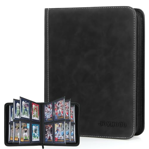 JoyHood Top Loader Binder - Album pour cartes à collectionner - Peut contenir 112 Top Loaders - Pour cartes de sport (noir, 4 pochettes)