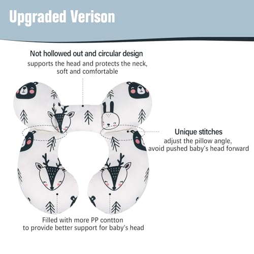 Image of KAKIBLIN Baby Travel Pillow, Upgraded Baby Neck Pillows for Car Seat, Infant Neck Support Pillow for Head and Neck,Newborn Head Support for Car Seat, Stroller, Pushchair(Black Bear)