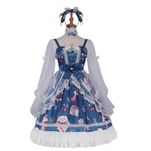 WWLZ Kawaii Girl Gothic Lolita Op Japanese Sweet Princess Lolita Dress Vintage Square Collar Lace Bowknot Printing Victorian Dress