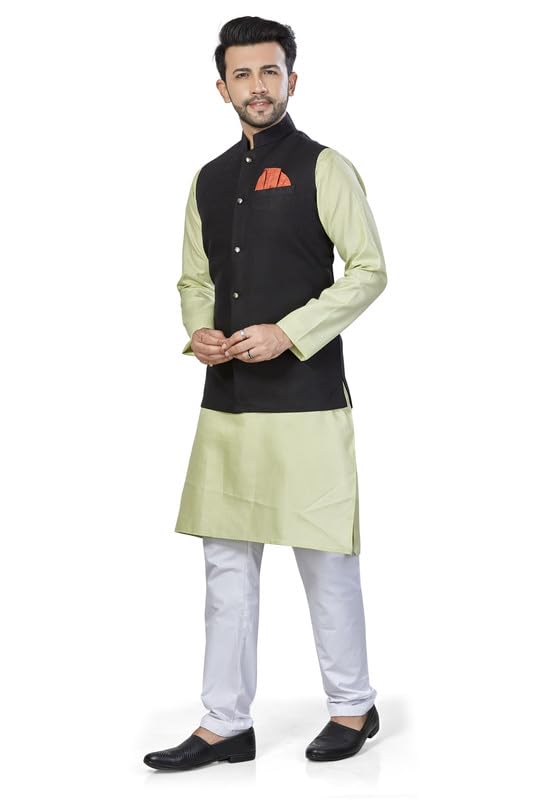 be active Linen Blend Solid Pattern Trendy Comfortable Stylish Full Sleeve Kurta Pajama Set with Latest Jacket Nehru Style Koti for Men's Ethnic Wear-picture-39