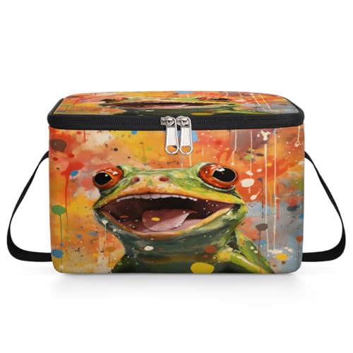 GzLeyigou Watercolor Frog Lunch Bags for Women Men 9 Cans, Hot & Cold Food Delivery Bag Insulated Grocery Bag Insulated Lunch Box Frog Cooler Bag for Office Work Picnic Beach