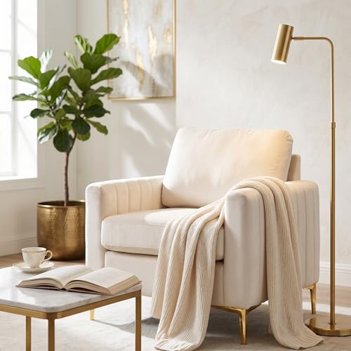 FENFSHE Velvet Accent Chair for Living Room, Bedroom, Home Office Small Comfy Accent Club Chair, Modern Single Reading Armchair with Gold Metal Legs, Cream