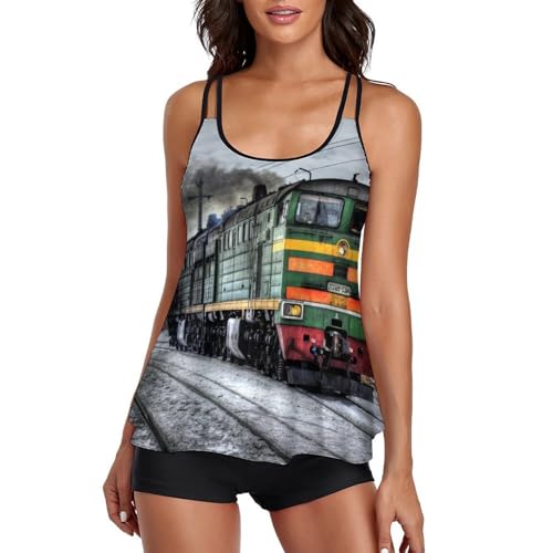 Maillot de bain tankini femme avec short de garçon et robe de plage intégrée