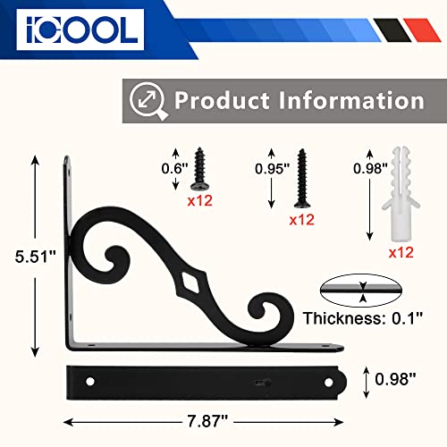 Icool 6 Pack Decorative Shelf Bracket, 8 Inch Heavy Duty Diy Wall Floating Shelf Brackets For Home Warehouse Garage Farm, L Shape Rustic Iron Shelf Supports With Screws #TOP1